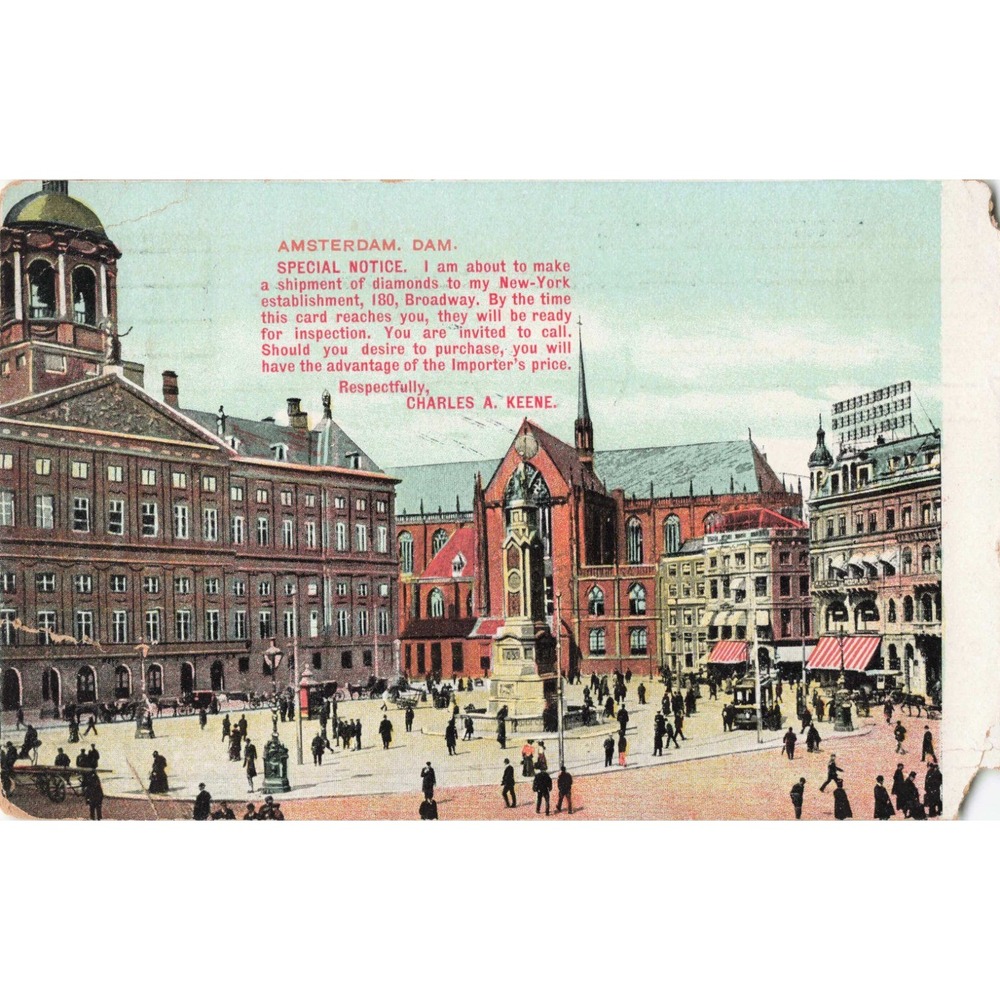 Amsterdam Netherlands Dam Square Charles A Keene Diamond Advertising Postcard